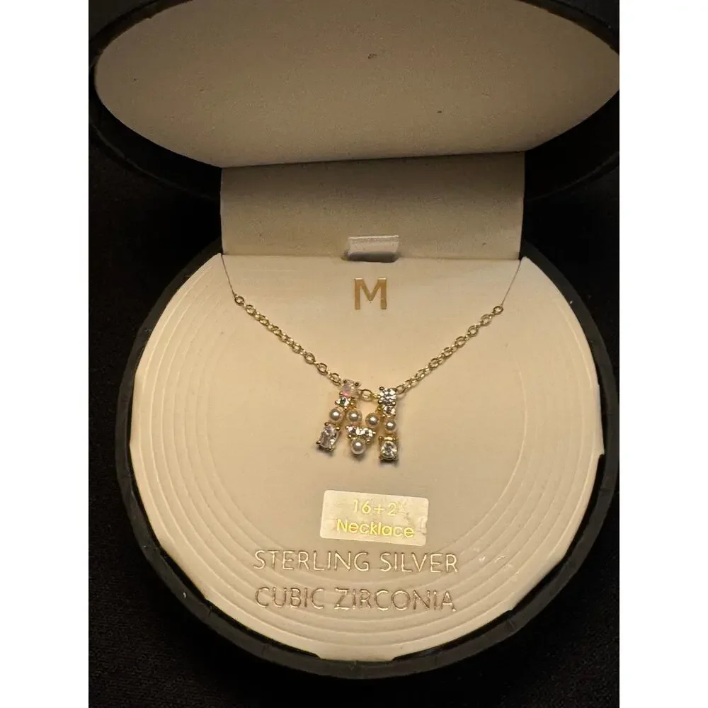 Sterling Silver 16in 2in ext CZ Vermiel M Necklace - Picture 2 of 5